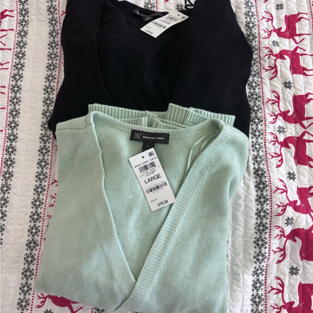 INC International Concepts Women's Black and Mint V-Neck Sweater